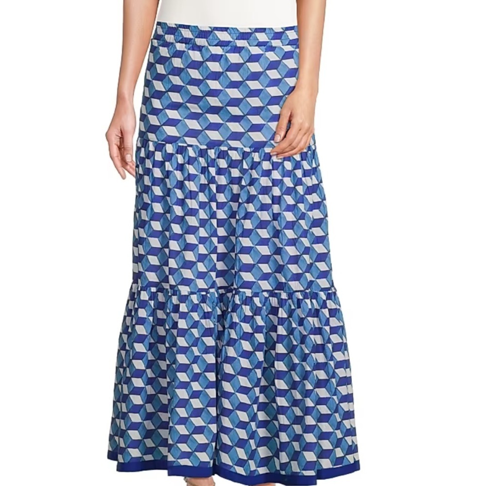 RO'S GARDEN Frilly Geometric Skirt - Blue Etna XS